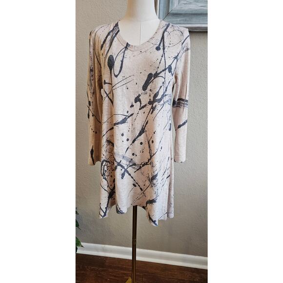 Jess and Jane Mineral Washed Cotton Woven‎ Knit Tunic Top Women Size S Tan Brown - Picture 1 of 4